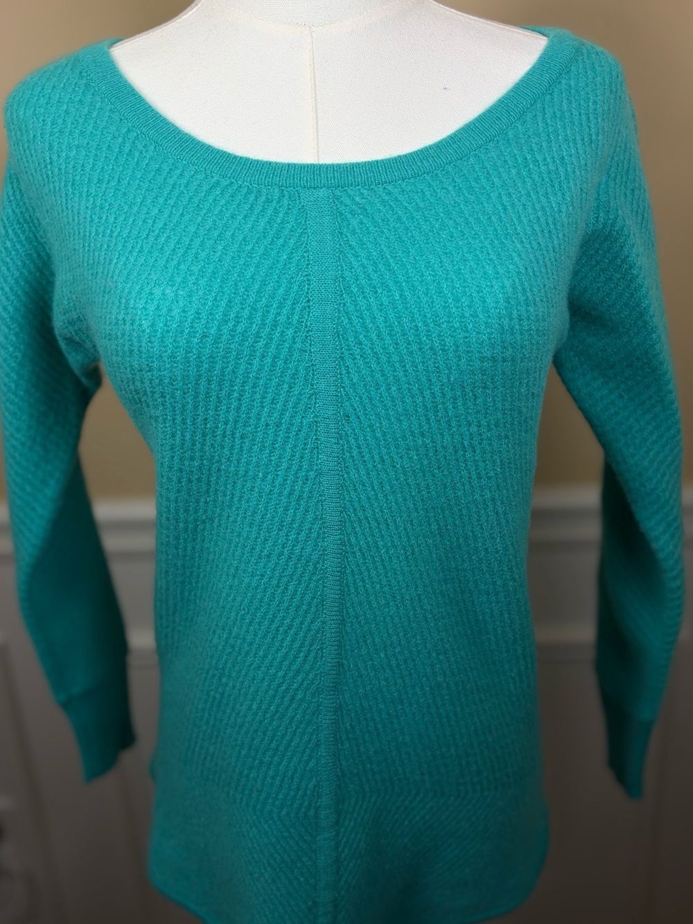 💚 Pure Collection 100% Cashmere Vivid Teal Textured Crewneck Sweater US 6
